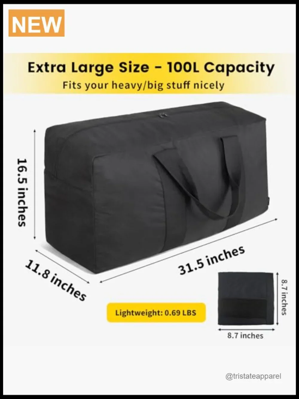 Extra Large 100L Duffle Bag for Travel - Foldable Weekender Overnight Camping